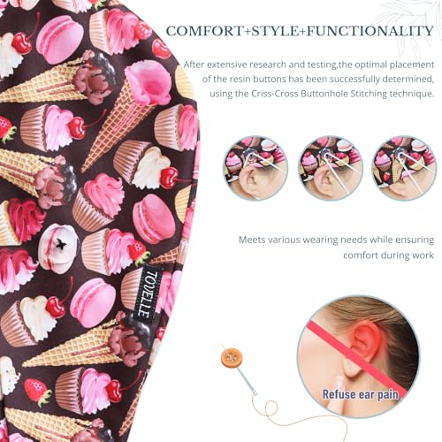 Image of Scrub Caps for Women with Buttons, Classic Surgical Caps | Double-Sided Printed, Adjustable,Long Hours, Sweatbands, Fabric Help Reduce Static Buildup