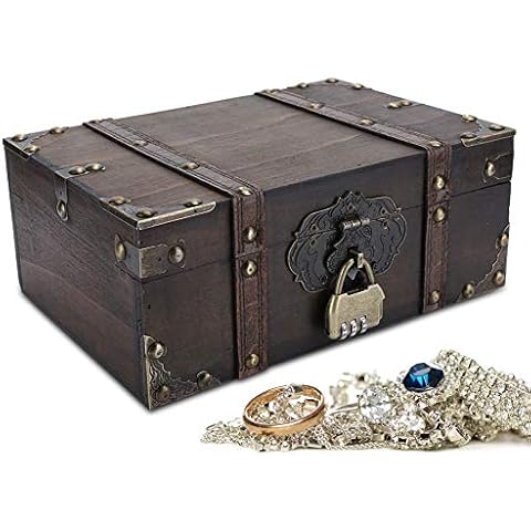 YUYTE Vintage Wooden Treasure Chest with Lock Cover