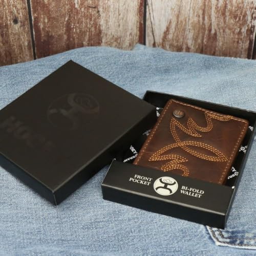 Image of HOOEY Wyatt Brown Leather Front Pocket Bifold Wallet | Western Cowboy Wallet for Men