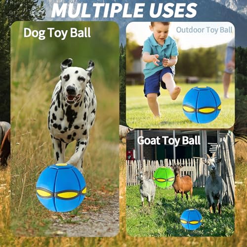2PCS Magic Bouncing Ball, Magic Meta - Ball, Children's Magic Bouncing Balls, Doggy Disc Ball, Flying Saucer Ball, Parent-Child Interaction with Lights for Indoor & Outdoor Play Green and Blue - Image 2