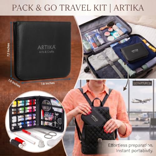 Image of ARTIKA Sewing Kit for Adults and Kids (94 PCS) - Small Beginner Set w /Multicolor Thread, Needles, Scissors, Thimble & Clips - Emergency Repair and Travel Kits - Sewing Accessories and Supplies