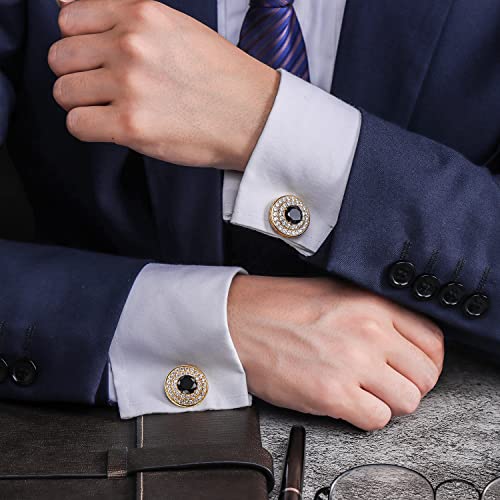 Image of HAWSON Cufflinks for Men, Gold Diamond Crystal Cufflinks for Groom Husband Personalized Gifts, Mens Formal Wedding Business Cufflinks, Luxurious Gorgeous Cuff Links French Shirt Accessories