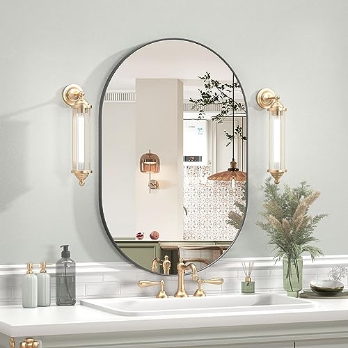 Cassilando Oval Mirror, 20"×30" Oval Bathroom Mirror, Metal Frame Mirror, Hang Horizontally Or Vertically Unique Wall Mounted Mirror, Black Vanity Mirror For Living Room, Bathroom, Bedroom, Entryway #TOP2
