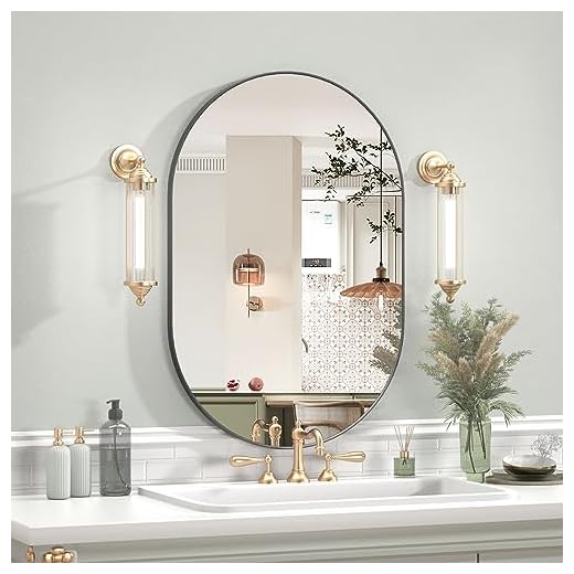 CASSILANDO Oval Mirror, 20"×30" Oval Bathroom Mirror, Metal Frame Mirror, Hang Horizontally or Vertically Unique Wall Mounted Mirror, Black Vanity Mirror for Living Room, Bathroom, Bedroom, Entryway