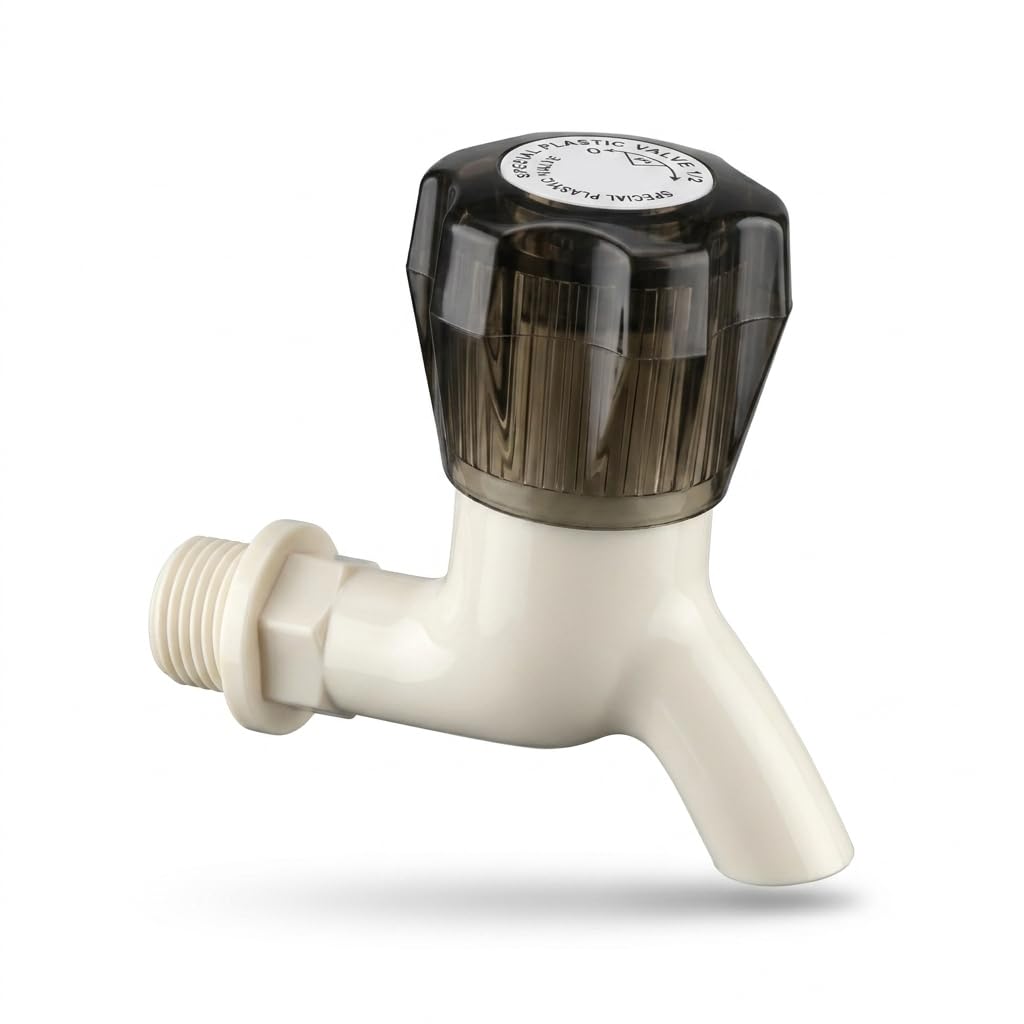 IM-034 PVC Plastic Short Body Bibcock Tap | Wall Mounted Water Tap for Bathroom, Kitchen & Garden | Durable Leak-Proof Faucet | Easy Installation | Ivory-picture-12