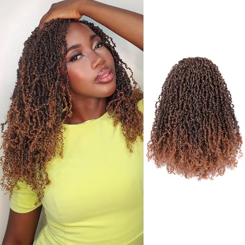 Toyotress Yanky Twist Crochet Hair - 14 Inch 8 Packs (30 Strands/Pcs) Fluffy Spring Mini Twist Short Bob Passion Twist, Ombre Brown Pre-Looped Crochet Braids Braiding Hair (14 Inch, T30-8P)