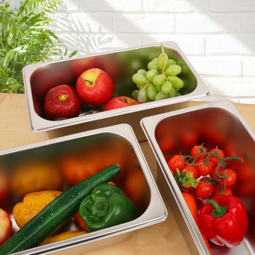 Image of 4 Pack, 1 /3 Size Stainless Steel Steam Table Pan with Lid, 6 Inch Depth Hotel Pans for Weddings, Parties, Restaurants, Cafeterias and Hotels