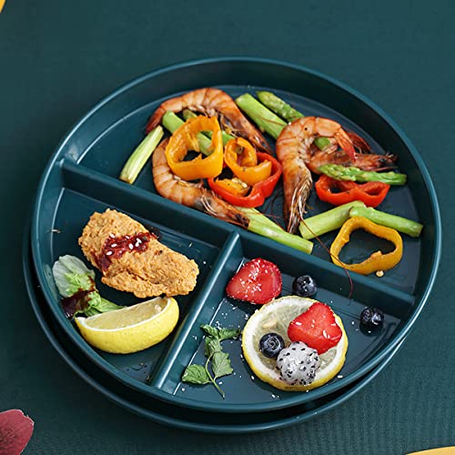 Aiyoo 8 Inch Green Ceramic Divided Dinner Plates For Adults ,2 Pack Porcelain Portion Control Divided Plates ,Reusable 3 Compartment Deep Serving Tray Plate Microwave And Dishwasher Safe #TOP3