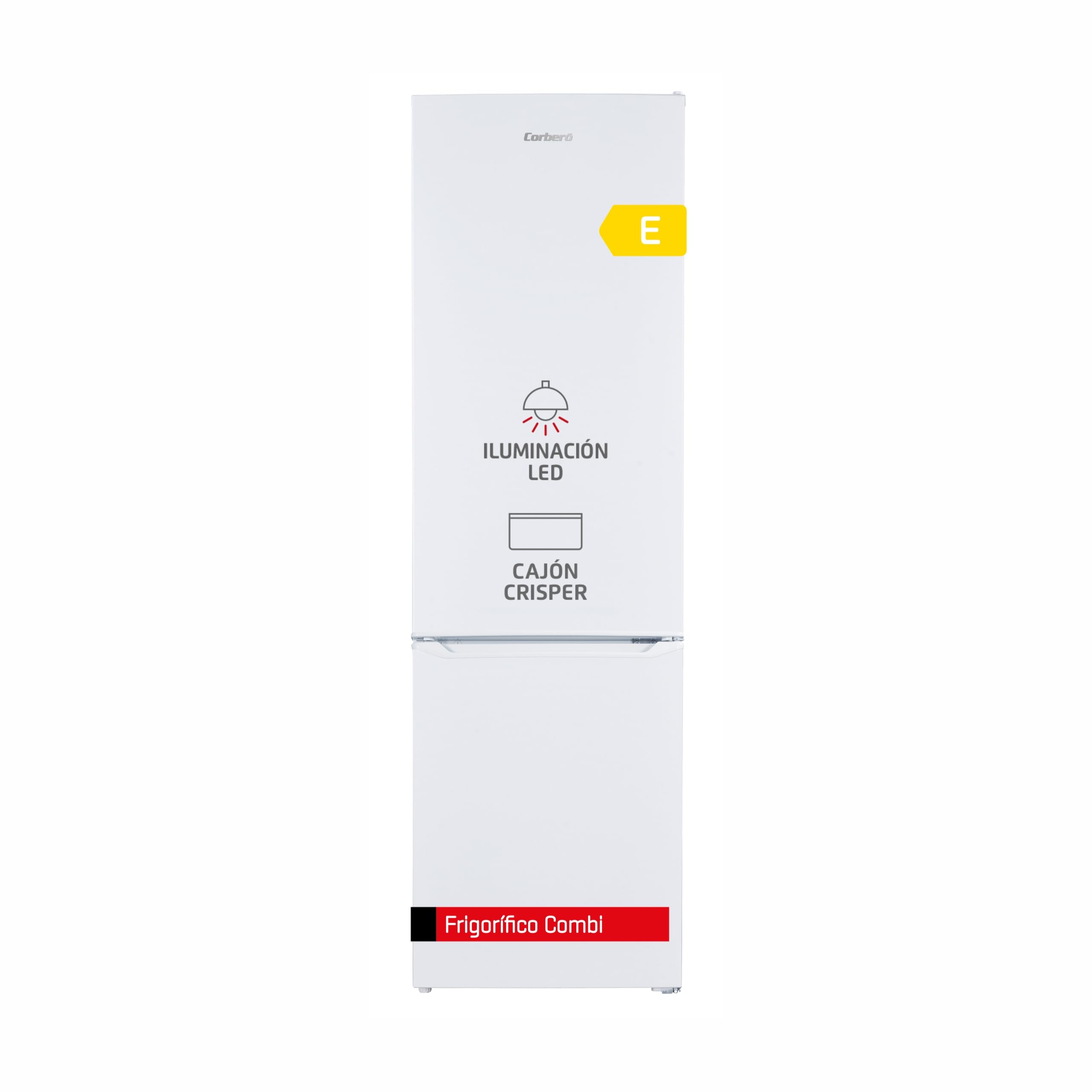 Corbero - Frigorífico Combi Estático | CCH1824EW | 262L | 180cm | Cajón Crisper | Luz LED | Estanterías Cristal | Hueveras y Cubiteras | Blanco