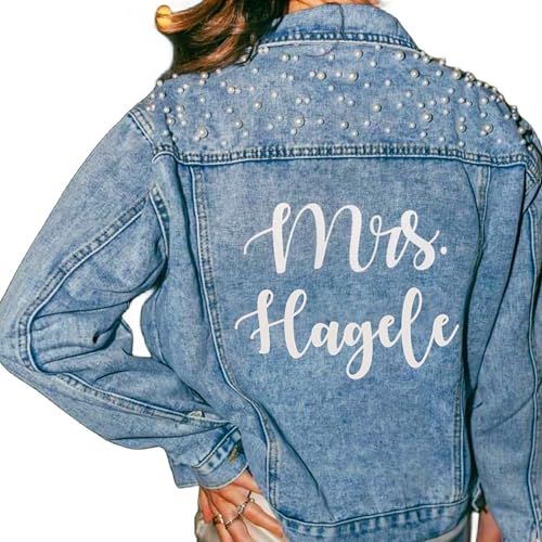 Doomain Women's Custom Denim Jacket with Pearls Future Mrs. Customized Jacket, Wedding Jackets, Wifey Jacket…