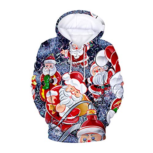 Preisvergleich Produktbild CANDLLY Weihnachten Sweatshirt, Kapuzenpullover Damen Pullover Mit Kapuze 3D Drucken Langarm Sweatshirts Weihnachtspullover Santa Christmas Hoodie Weihnachtspulli Longpullover Blau(Blau,XL