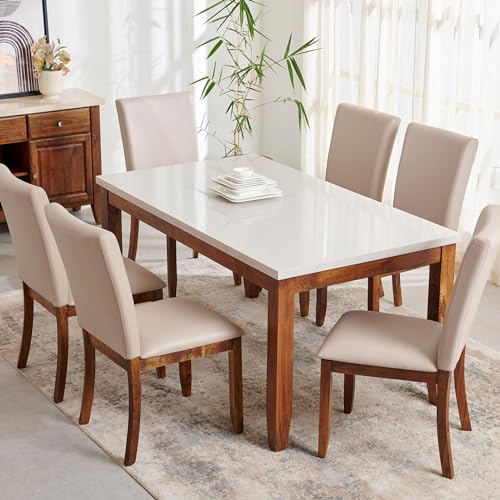 Image of Home Centre | Giza Composite Marble Top 6-Seater Dining Table | Dining Set for Home | Grey | 1 Year Warranty