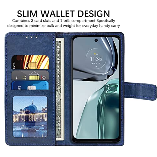 Image of Amazon Brand - Solimo Flip Leather Mobile Cover (Soft, Flexible & Kickstand Back case) Compatible for Motorola Moto G62 5G (Blue)