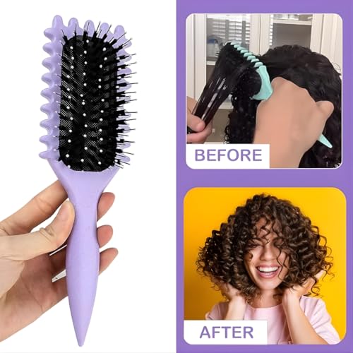 Image of KAIDAA Curl Defining Hair Brush for Curly & Wavy Hair | Detangling & Anti-Frizz Styling Brush for Wet & Dry Hair | For Thick & Frizzy Hair (Purple) (Pack of 1)