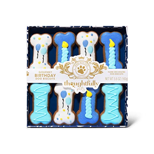 Modern Gourmet Foods, Set Regalo Biscotti di Compleanno per Cani Maschi, include 8 biscotti per cani decorati a mano