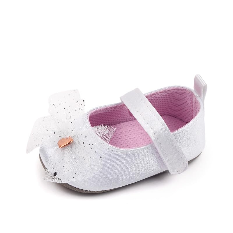 Baby Girls Mary Jane Shoes Anti-Slip Rubber Sole Lace Bowknot Toddler Princess Flats