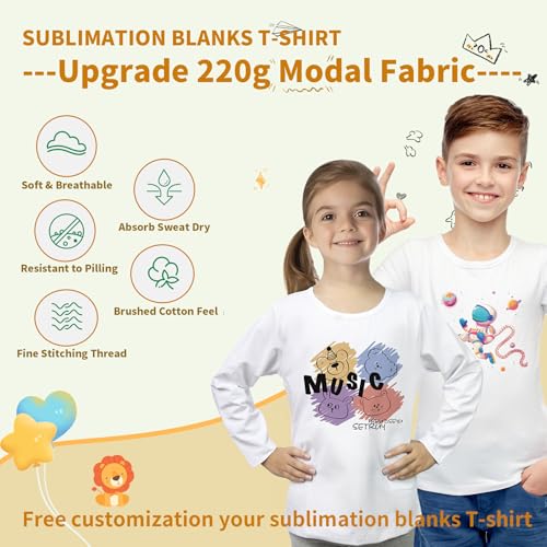 5 Pack Sublimation T-Shirts Blanks,T-Shirt for Kids/Toddler, Unisex Boys Girls Modal White Crew Neck Shirt2