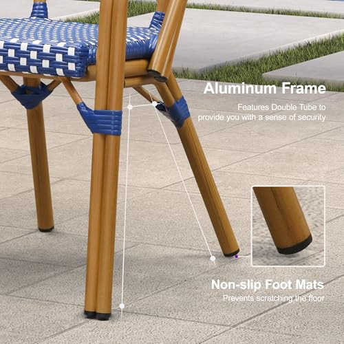Image of PURPLE LEAF Outdoor French Bistro Armchairs Set of 4, Bamboo Finish, Blue