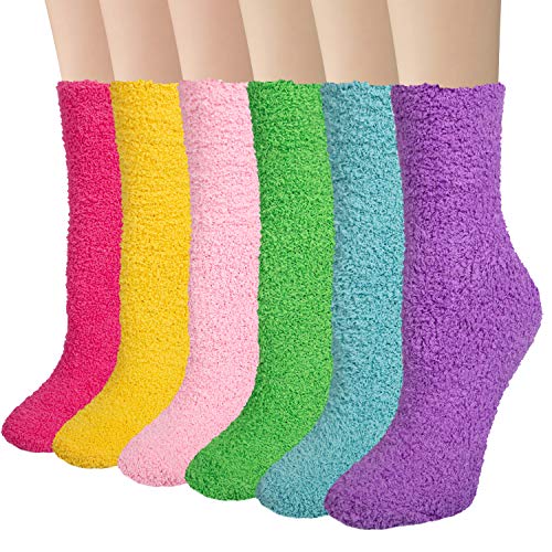 Chalier 6 Pairs Winter Fuzzy Socks for Women Cozy Slipper Socks Warm Fluffy Socks Gifts for Women Casual Home Sleeping(Green)