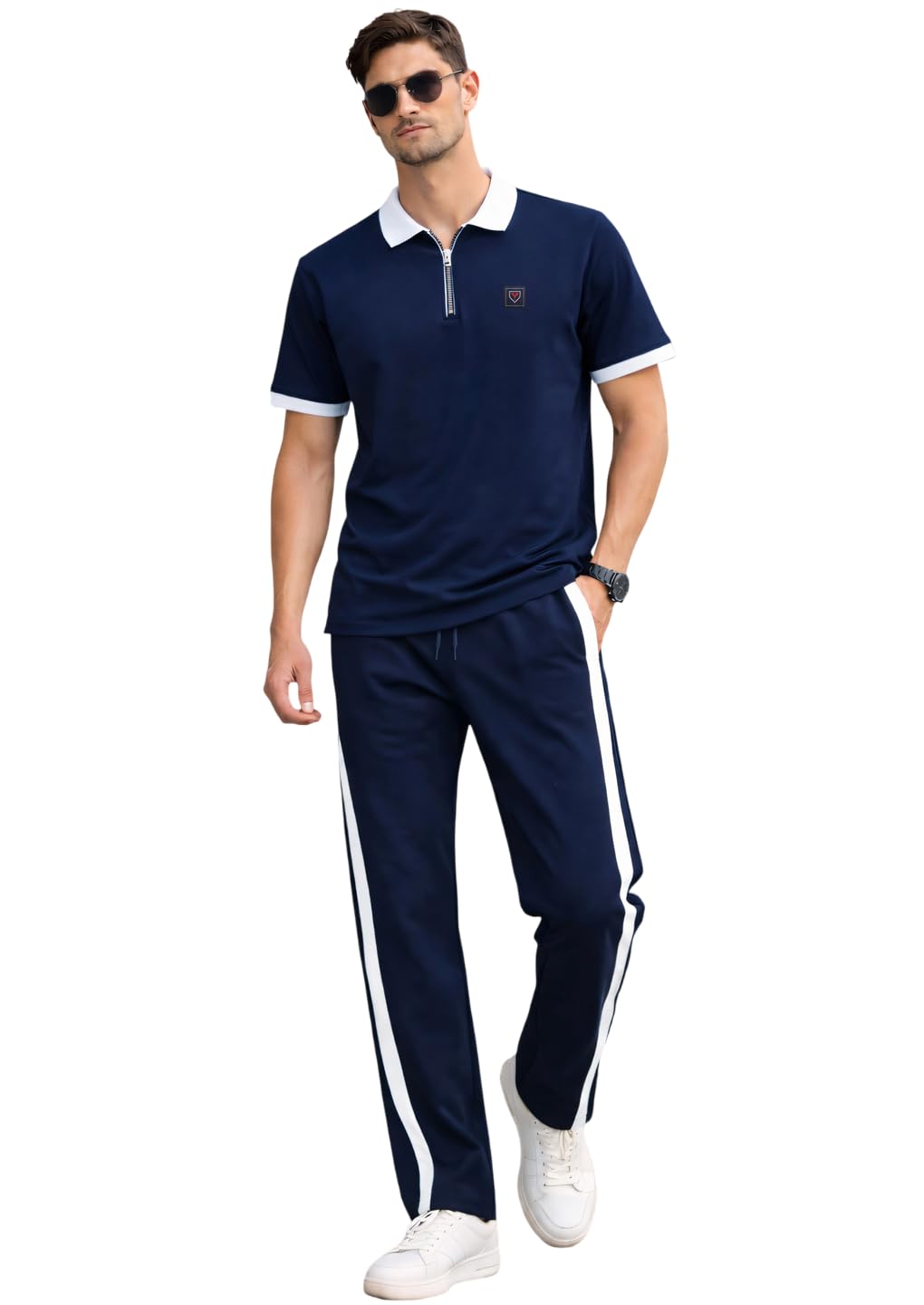 yazole Men's Tracksuit | Lycra Blend Regular Fit | Quick Dry Gym Yoga Training Tracksuit | Breathable Jacket & Track Pant Set for Travel Casual Sports Wear | Everyday Use - Navy Blue(XXL)-picture-14