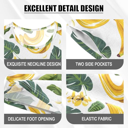 ALAZA Banana White Palm Leaves Pajamas Short Sleeve 2 Piece Sleepwear Top and Bottom Pajama Set Unisex4