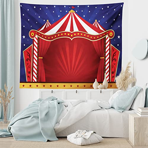 Ambesonne Circus Tapestry, Canvas Tent Circus Stage Performing Theater Jokes Clown Cheerful Night Theme, Wall Hanging For Bedroom Living Room Dorm Decor, 60" X 80", Blue Vermilion #TOP4
