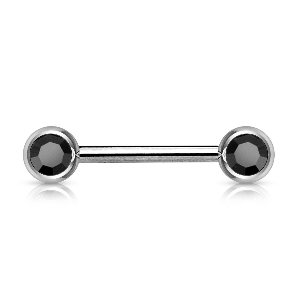 PiercedOff316L Surgical Steel Externally Threaded Forward Facing CZ Gem Balls Nipple Bar