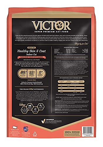 Image of VICTOR Healthy Skin & Coat Dry Cat Food - Indoor Cat Salmon Kibble, 15 lb | Super Premium Grain Free Cat Food, High Protein, 38% Protein, 18% Fat, Fish Meal, All Breeds & All Life Stages