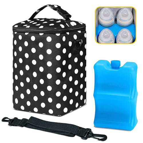 Image of BLantt Breastmilk Cooler Bag with Ice Pack Fits 4 Baby Bottles Up to 9 Ounce Insulated Baby Bottle Bag Breast Milk Cooler on The Go with Strap Baby Bottle Cooler Bag for Nursing Mom Daycare or Travel