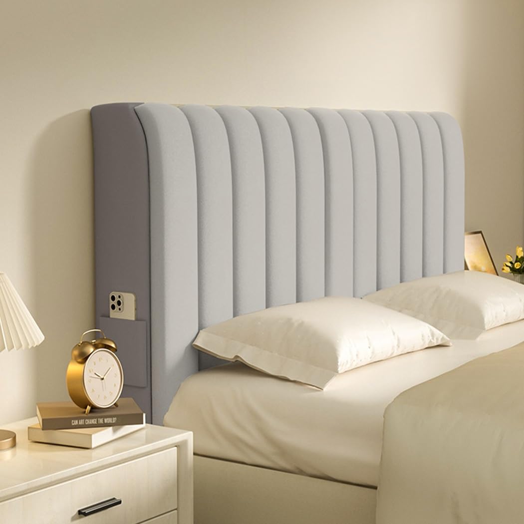 UHVUJDUI Velvet Headboard Cover With Padding,New 2024 Universal Bed Head Cover For Double King Size Bed,Elastic Anti-scratch With Pockets For Metal Frame Bed Wooden Bed (Color : Gray, Size : 210cm) โ image 1
