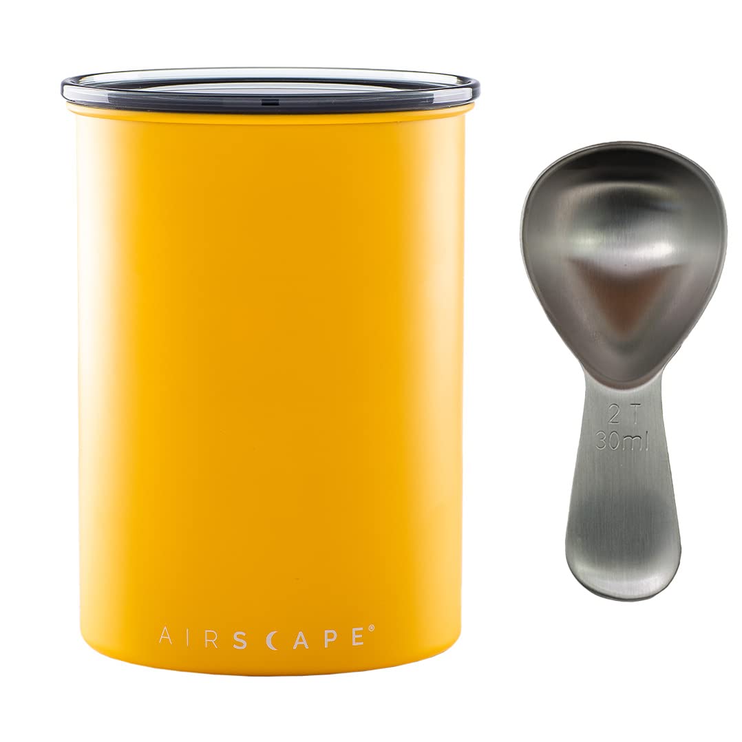Airscape Stainless Steel Coffee Canister & Scoop Bundle - Food Storage by Planetary Design – Medium, 500 milliliters, Stainless Steel, Yellow