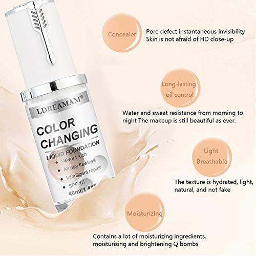 Liquid Foundation Cream,Flawless Foundation,Warm Skin Tone Flawless Colour Changing Foundation Makeup,Concealer Cover Cream,Base Nude Face Moisturizing Liquid Cover Concealer for Women Girls - Thumbnail 2