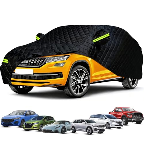 10-Layer Full Protection Car Cover, Snug Fit with Reflective Strips, Multi-Layer Defence Against Sun, UV, Rain, Dust Storms & Hail, Universal Fit 4.9-5.2M (193-205 Inch) Sedans, Hatchbacks & SUVs