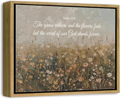 Framed Christian Floral Scripture Canvas Wall Art Wildflower Meadow Bible Verse Wall Decor Picture Isaiah Religious Faith Art Poster Print for Living Room Bedroom Decoration 8x10in