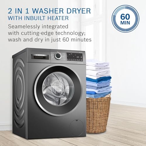 Image of Bosch 10.5 /6 KG Inverter Fully Automatic Front Load Washer Dryer (WNA2E4UCIN, 1400 RPM, 14 Wash Programs, LED touch display, Wash & Dry in 60 Mins, Cast Iron Grey)