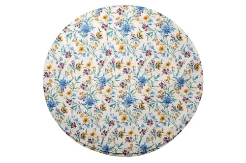 Image of The Furnishing Tree Elastic Cotton Round Center Table Cover 24x24 in Inches Floral Golden Leaf on offwhite Base