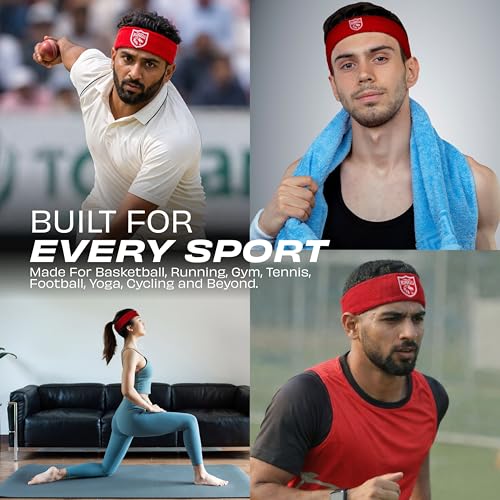 Image of NIVIA X Punjab Kings Headband for Men & Women, Moisture Wicking, for Gym & Fitness, Cotton Headband for Sports (Red)