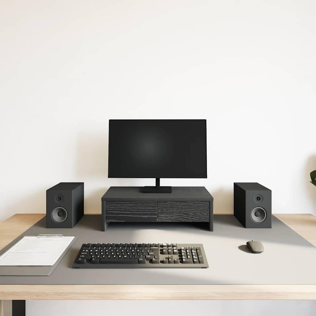 Gecheer Supporto per Monitor Doppio con Cassetti, Regolabile in Altezza, 50x27x15 cm, in Truciolato di Legno Tecnico, per Ufficio Domestico e Professionale