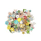 Miraclekoo 104 Pcs Floral Themed Flower Bee Charms Assorted Gold Enamel Charm Pendants Wholesale Bulk Jewelry Making Charms for Bracelet Necklace Earring Craft Supplies
