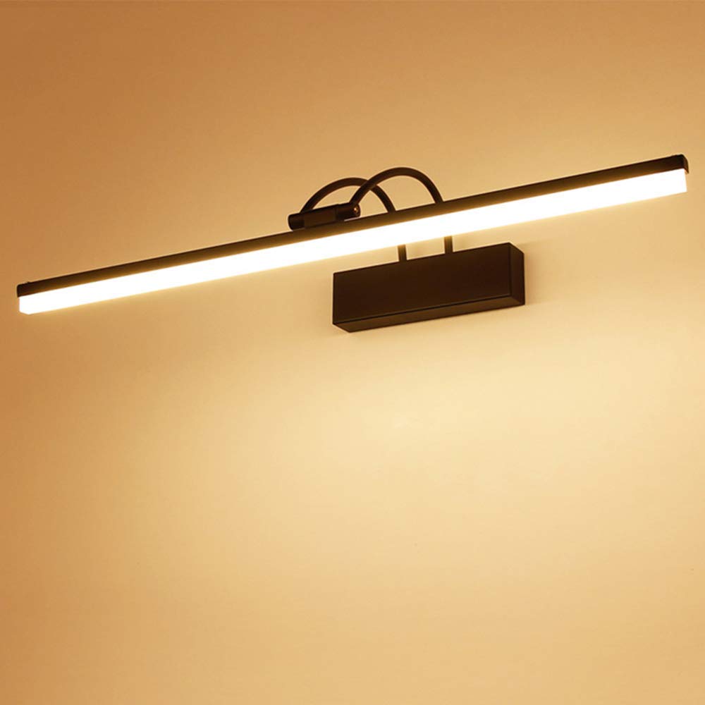 LED z lustrem w łazience, czarna, retro, lustrzane światło przednie, kinkiet łazienkowy, regulowana metalowa podstawa, akrylowy abażur, 61 cm, 14W, do toaletki do makijażu