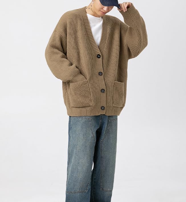 POHADON Mens Cardigan Sweater Button Down Long Sleeve V Neck Cable Knit Sweaters Japanese Streetwear Grunge Clothes - Image 5