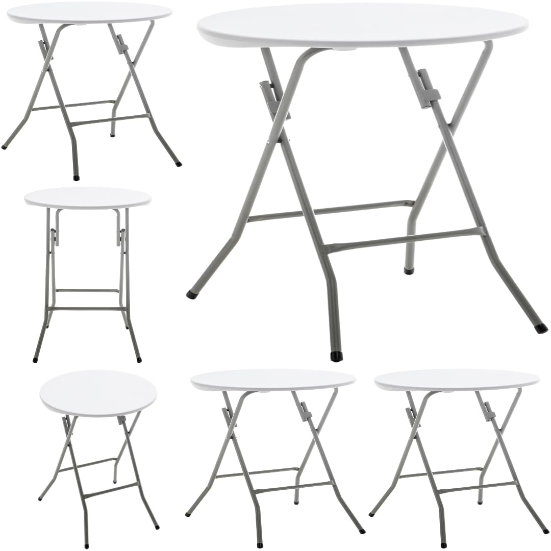 BTEXPERT White 24" Round Plastic Folding Table Commercial Portable for Picnic Party Camping Banquet Card Dining Wedding Event Home Kitchen Indoor Outdoor