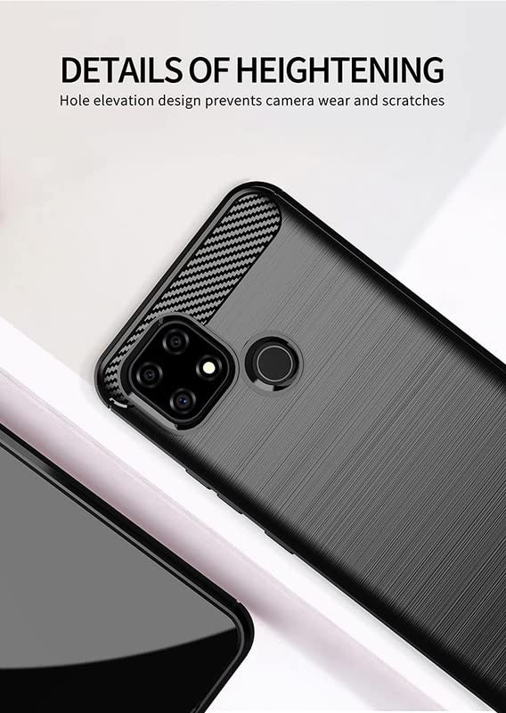Image of NPRC Hybrid Ultra Slim Protective Case TPU Non-Slip Carbon Fiber Texture Shockproof Case Cover for Realme C21Y - Black