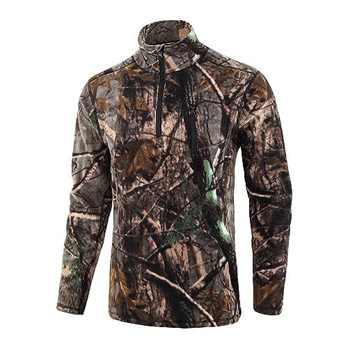 Maglione in pile da uomo, a mezza zip, a maniche lunghe, funzionale, caldo, traspirante, per lo sci, per attività all'aria aperta, tattico, morbido, caldo, in pile polare, mimetico, M