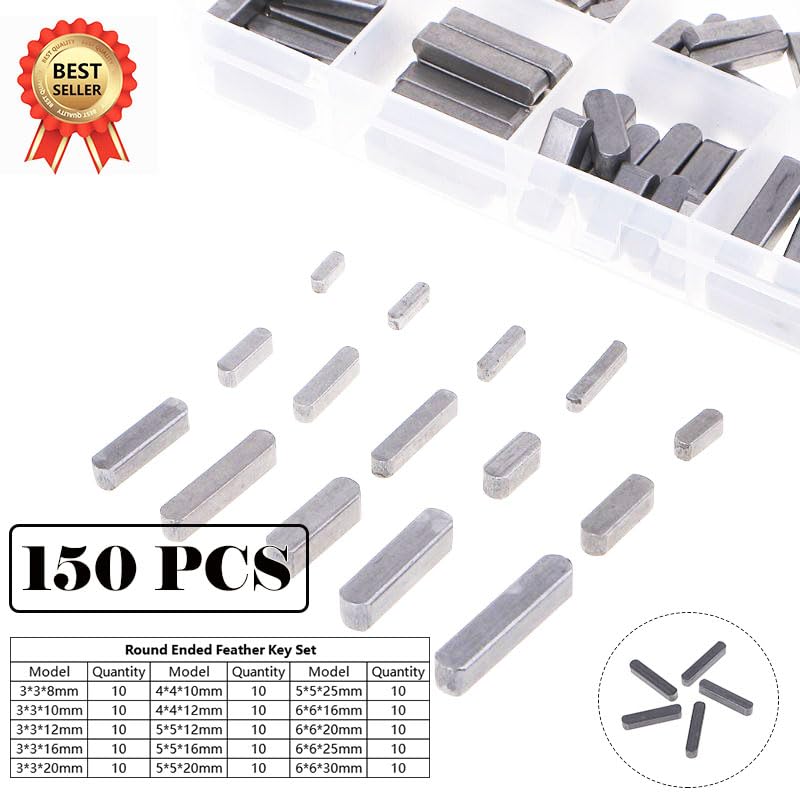 Woodruff Sleutel, 150 STKS 15 Maten Ronde Ended Feather Key Parallelle aandrijfas Parallelle aandrijfas sleutels, Halve cirkel Bond Sleutel As Drive Vliegwiel Katrol Crank Bevestigingsmiddelen