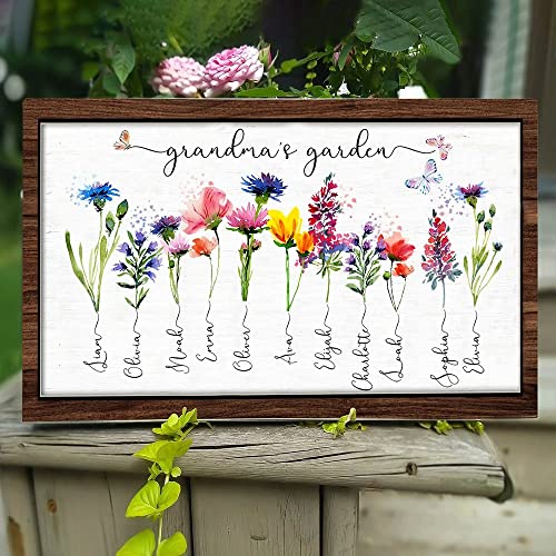 Nazenti Personalized Grandmas Garden Frame Sign With Grandchildren Names and Birth Flower For Mothers Day Gift Grandma Gifts Personalized Mothers Day Gift Custom Grandmas Garden Sign (Style 1)