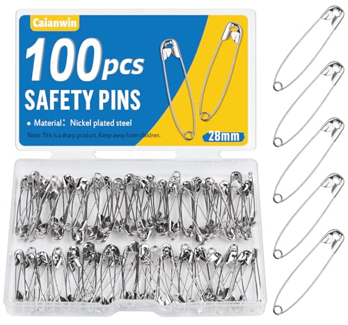 Caianwin Imperdibles, Imperdibles Pequeños Imperdibles Broches   para Costura de Prendas y Manualidades(Plata) (100, 28mm)