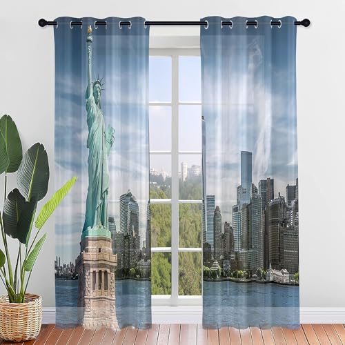 Odot Rideau Voilage à Oeillets Lot de 2, Rideaux Intérieurs Semi-Transparent avec à imprimé Architectural Ville pour Salon Fenêtre Chambre, Doux Respirant, Filtrer...