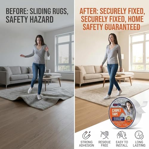 Eterart Double Sided Carpet Tape Heavy Duty for Area Rugs,Tile Hardwood Floors,Over Carpet,Rug Tape High Adhesive and Removable,Strong Sticky Tape,Indoor/Outdoor,Residue Free,2 Inches x 10 Yards,White - 5