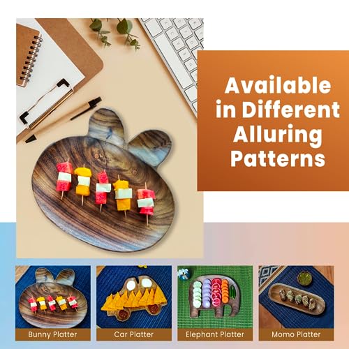 Image of Wooden Platters| Rosewood Serving Platter with Smooth Surface| Handcrafted Decorative Trays for Serving Snacks Fruits Desserts| Bunny Shape Appetizer Plate